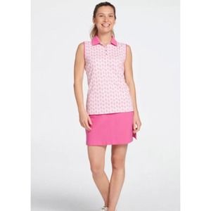 Lady Hagen Palm Leaf Sleeveless Polo Golf Shirt  athletic shirt white pink